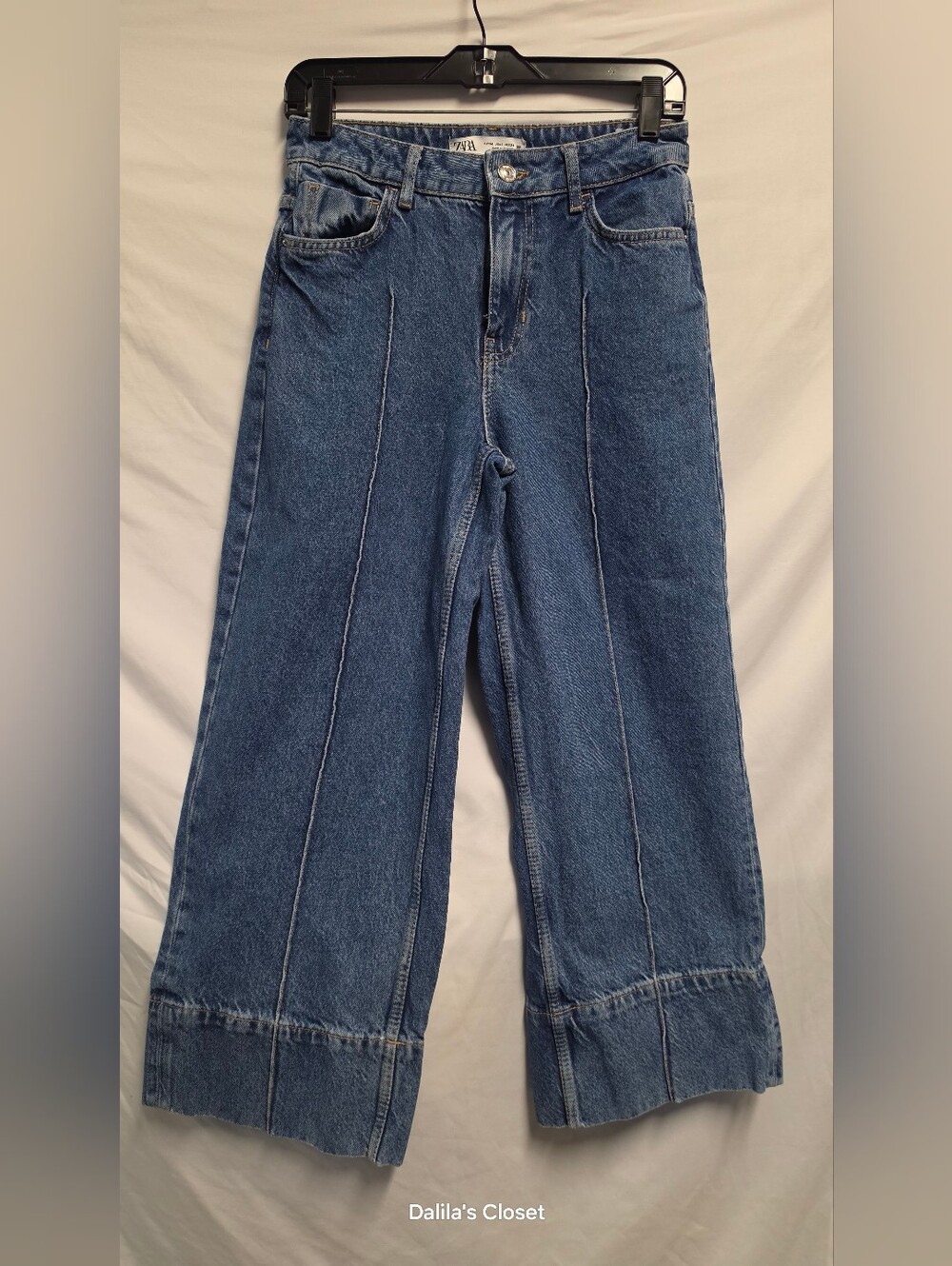 Zara Dark Blue Panel-Seamed Wide-Leg Jeans